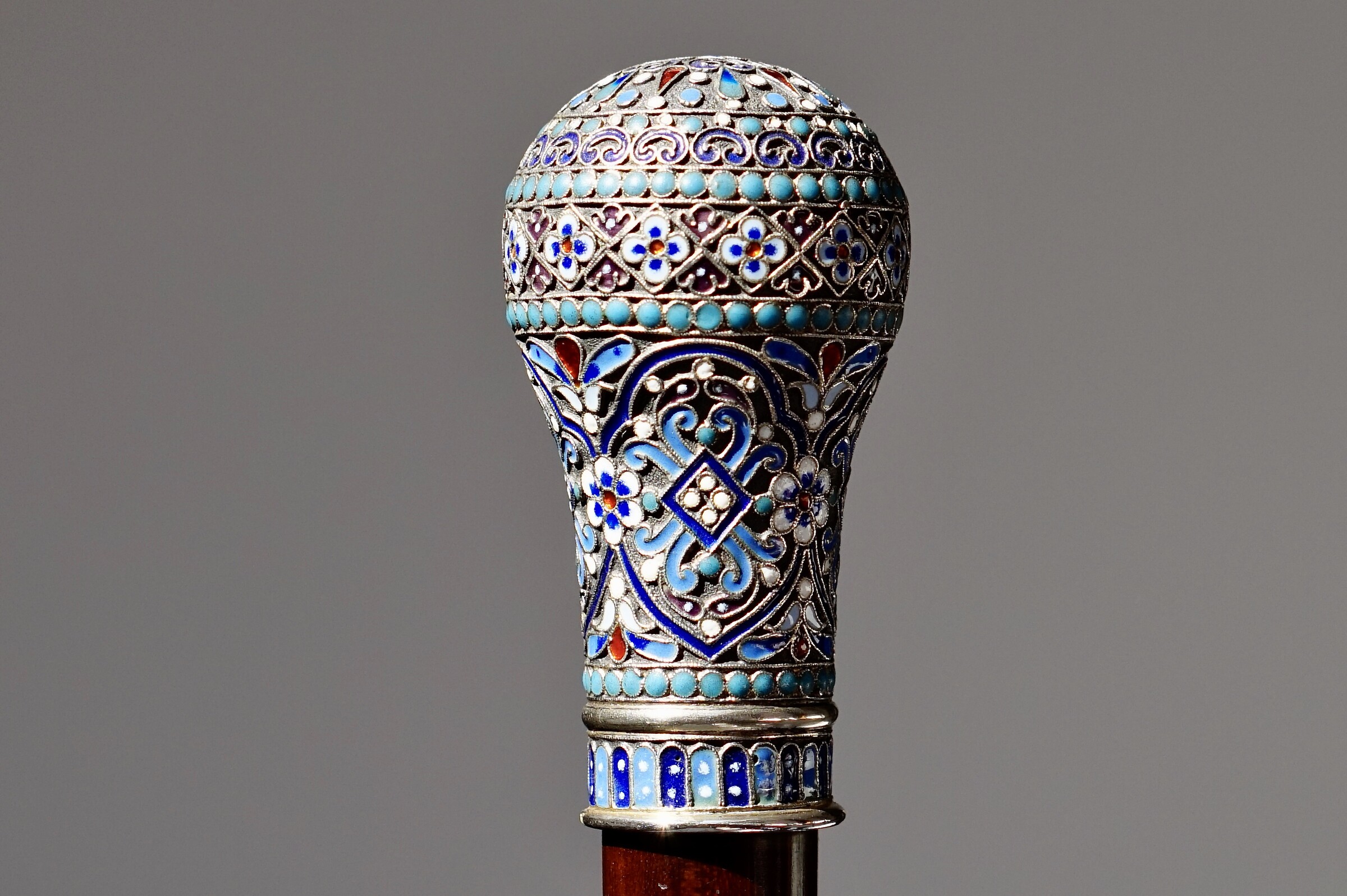 A Russian Champleve enamel Cane, Moscow ca. 1890