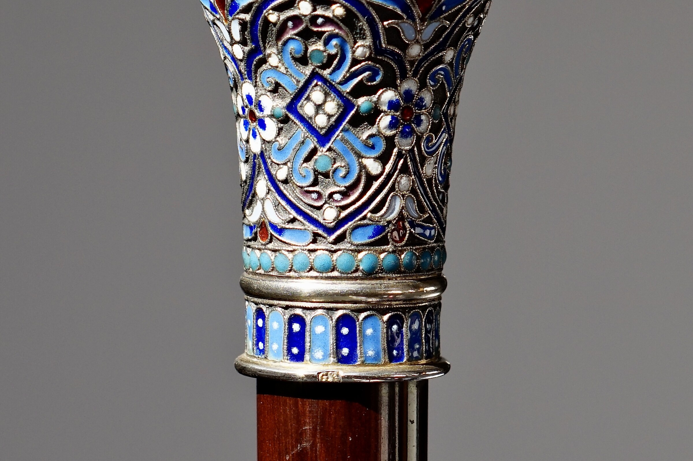 A Russian Champleve enamel Cane, Moscow ca. 1890