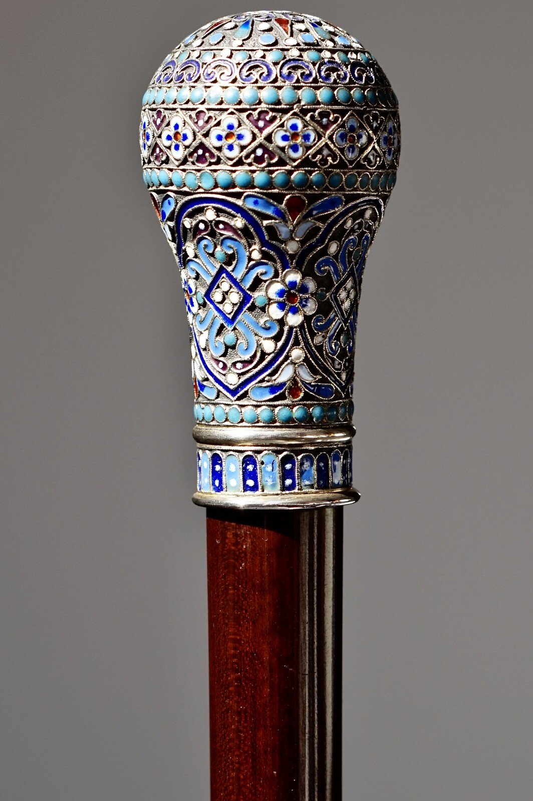 A Russian Champleve enamel Cane, Moscow ca. 1890