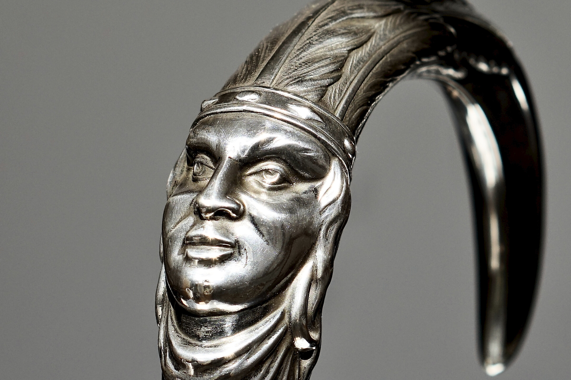 An American Indian by Lucien Gaillard, Silver Walking stick, France ca. 1900