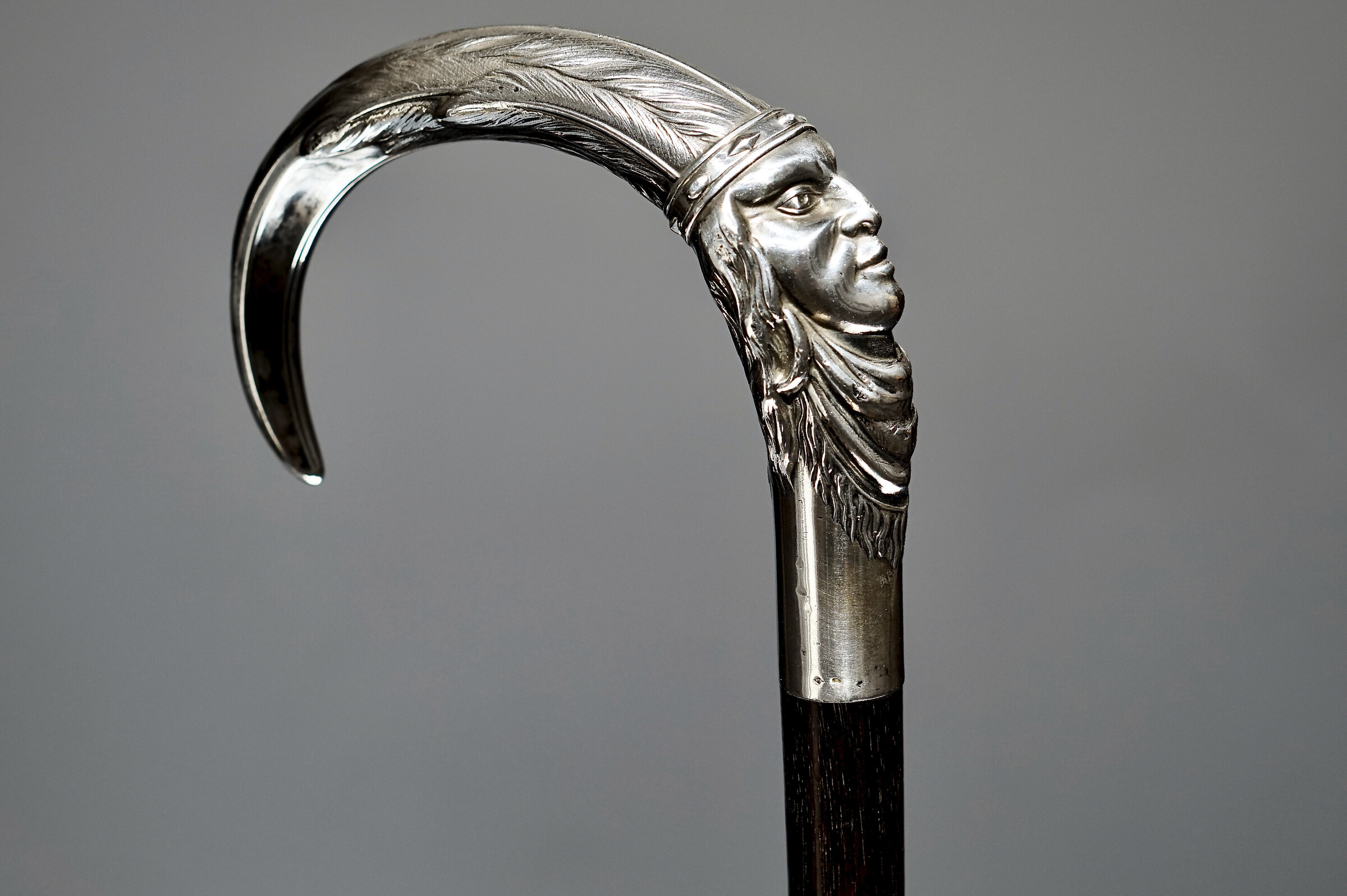 An American Indian by Lucien Gaillard, Silver Walking stick, France ca. 1900