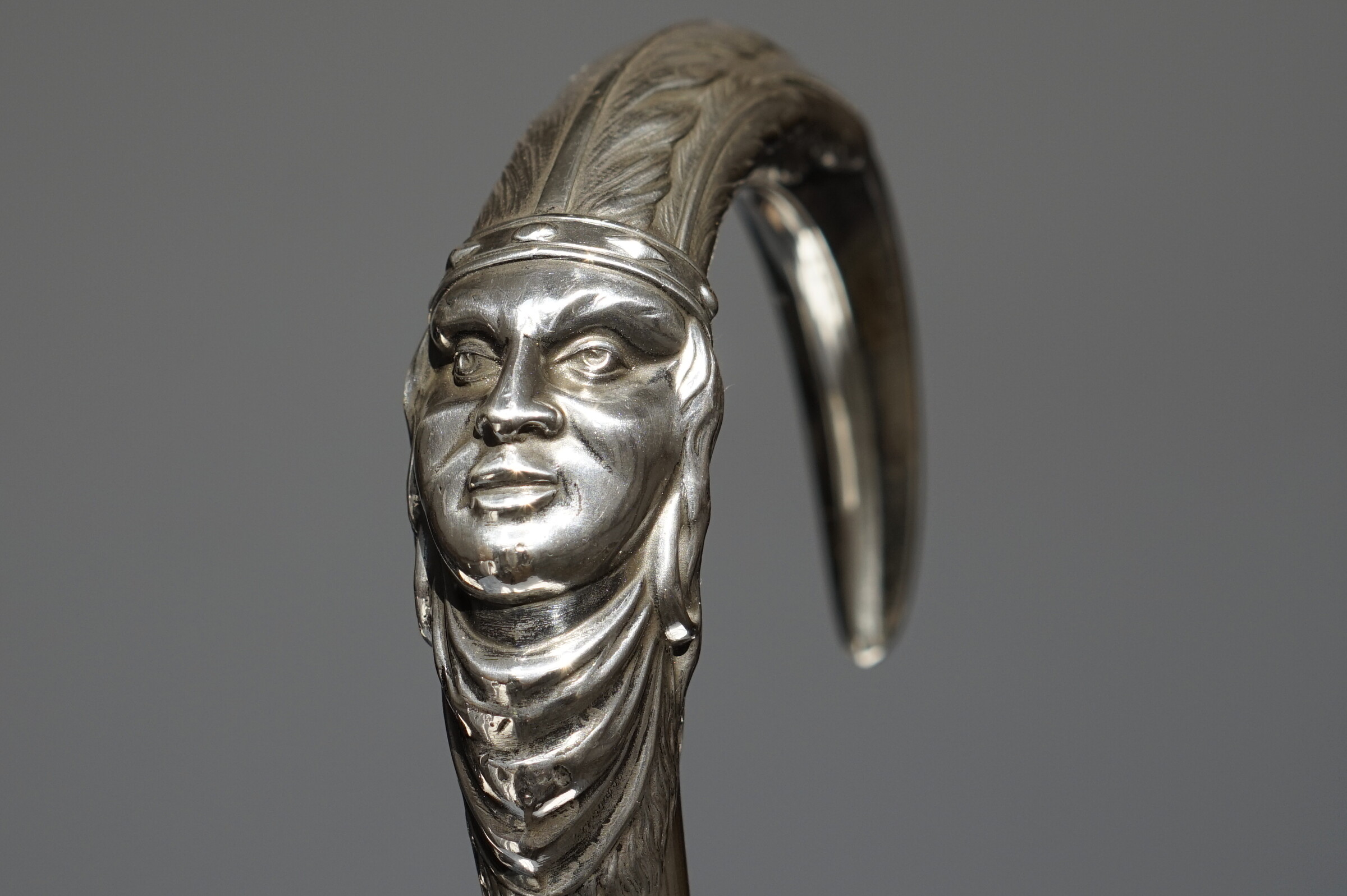 An American Indian by Lucien Gaillard, Silver Walking stick, France ca. 1900